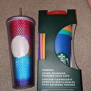 Starbucks rainbow studded tumbler and color changing cups